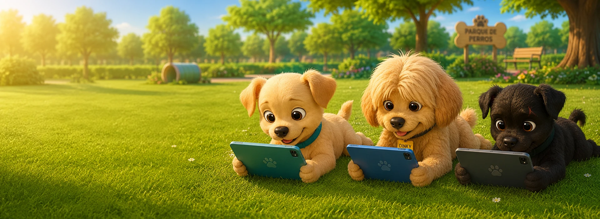 Coco, Dinky y Panchán disfrutando los libros digitales de Firus