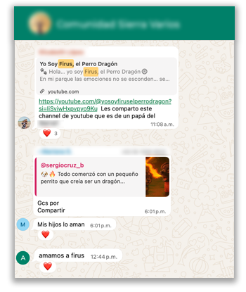 Mensajes compartidos por seguidores de Firus